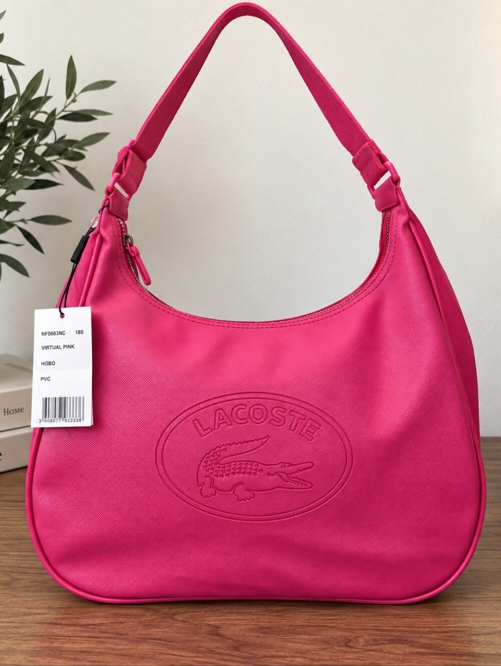 NWT LACOSTE VIRTUAL PINK PVC HOBO SHOULDER BAG LARGE LOGO